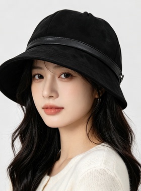 秋冬复古麂皮渔夫帽女百搭