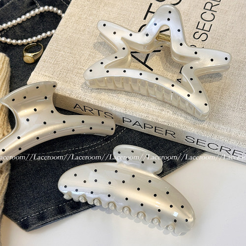 法式高级感波点千金抓夹小众甜美大号后脑勺鲨鱼夹子简约优雅发夹 - 图0