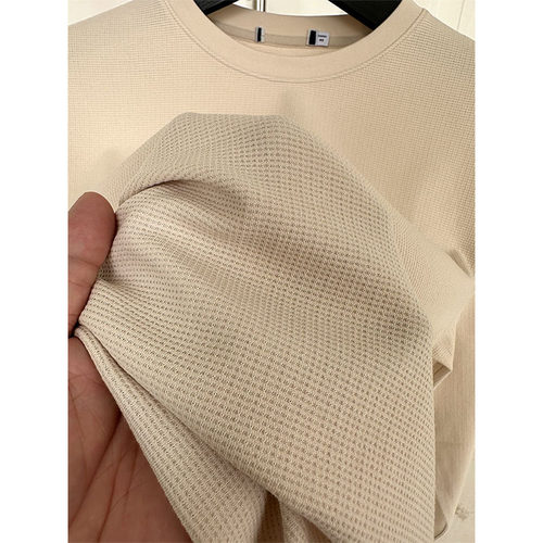 H家、余单！少量现货！54棉+38莫代尔 春秋圆领打底杏色长袖T恤衫 - 图2