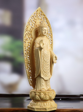 黄杨木雕中式木质雕刻工艺品唐氏释迦牟尼佛像客厅佛创意家居摆件