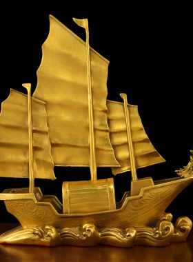 龙船摆件黄铜船帆船金属工艺品一帆风顺家居铜摆件黄铜龙头船