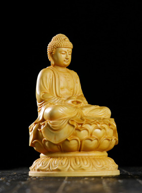 黄杨木雕坐莲释迦牟尼佛家居摆设木质雕刻工艺品汽车佛堂佛像摆件