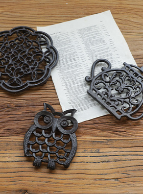 美式铁艺猫头鹰金鱼造型隔热垫铸铁餐垫锅垫杯垫碗垫盘垫垫耐高温