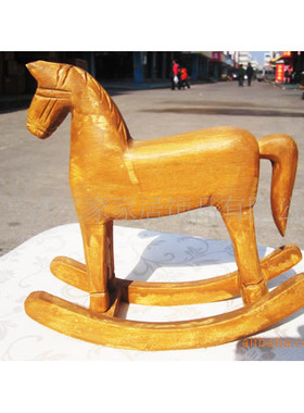 复古实木做木制旧木马装饰品不倒翁摆件服装店铺橱窗陈列道具