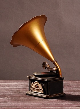 复古怀旧老式留声机黑胶唱片机模型酒吧咖啡厅橱窗酒柜装饰品摆设