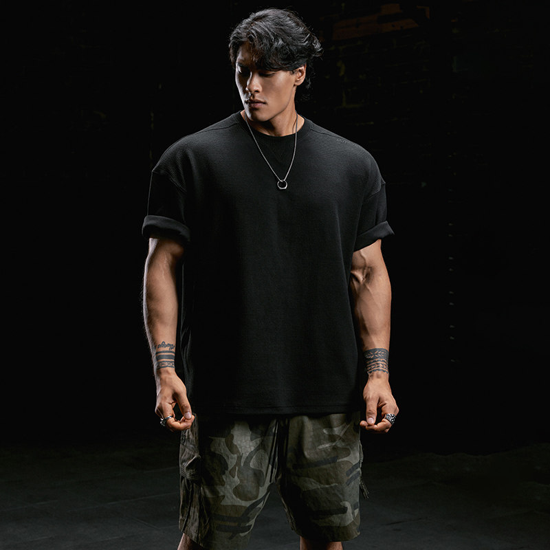 肌肉狗 运动短袖T恤男夏季美式华夫格宽松半袖休闲训练服健身衣服,淘宝优惠券,粉丝福利购,淘宝优惠卷