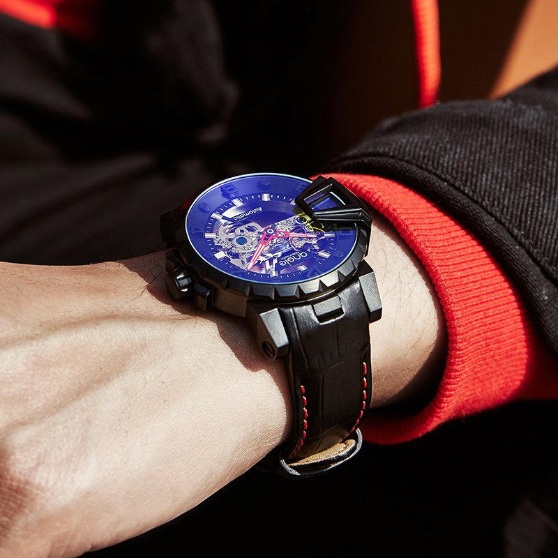 angie男士男学生潮流全镂空机械表 angie亨积手表国产腕表