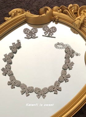 蝴蝶结钛钢钛钢皓石锁骨链女项链