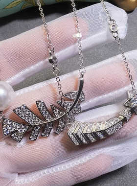 锆石钛钢女羽毛项链耳环超仙