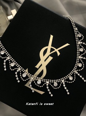 钛钢防过敏水钻流苏礼服锁骨链