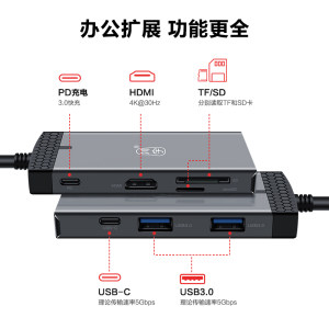 川宇拓展坞typec扩展hdmi高清投屏转换hub分线器3.0集分线器转换器转接头适用于笔记本电脑iPad平板U盘手机