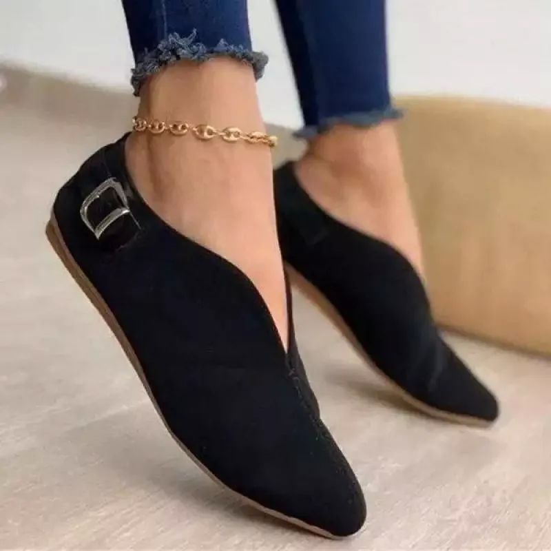 Women Loafers Retro Pointed Toe Suede Flat Shoes Summer Slip - 图3