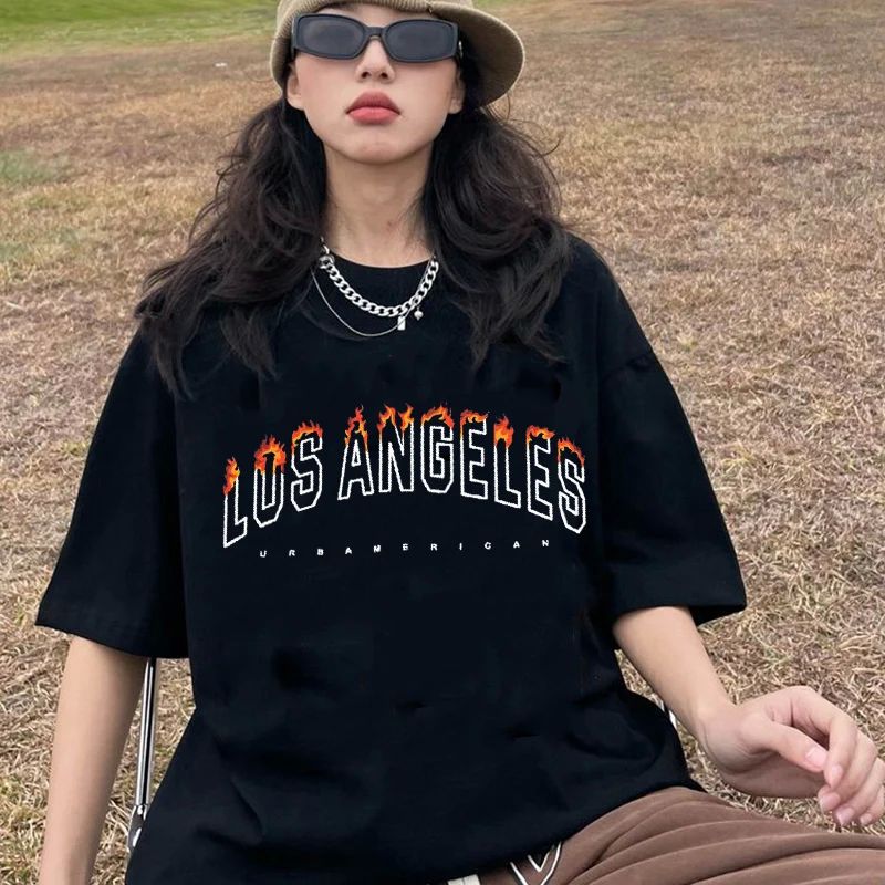 Summer Los Angeles Fashion Unisex Tshirt Short Sleeve Female - 图0