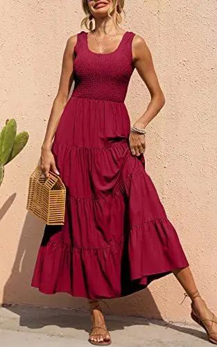 Women Solid Dress Vest Pullover U-neck Pleated Stitching Dre - 图2