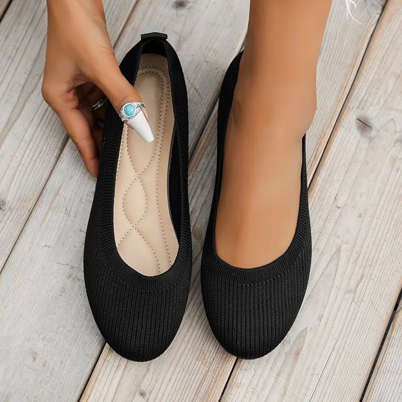 Spring Autumn Casual Shoes For Women Slip-on Pump Knit Singl - 图0