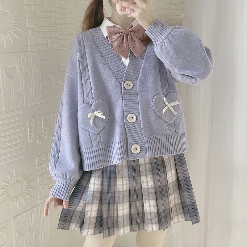 School Girl Uniform Cardigan Loose JK Sweater Coat Japanese - 图1