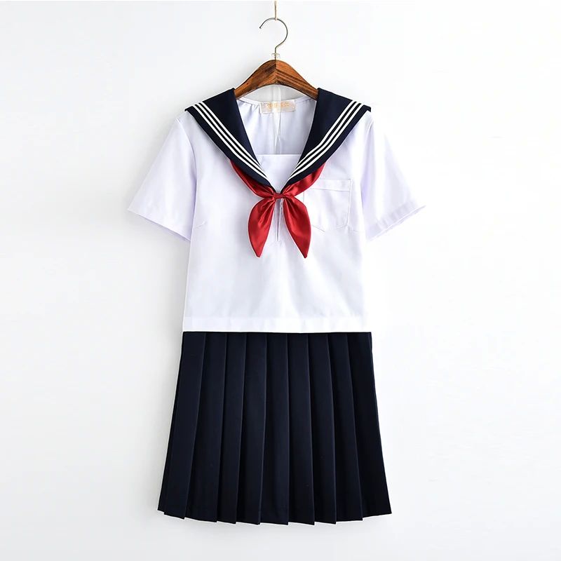 White Schoolgirl Uniform Japanese Class Navy Sailor School U - 图1