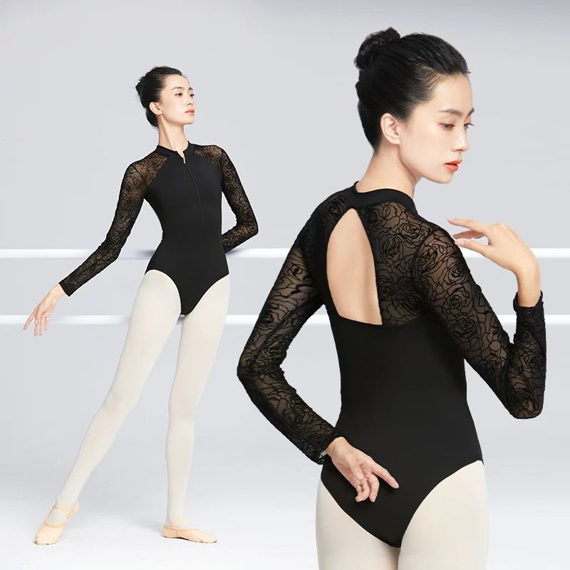 Ballet Leotards for Women Zippered Dance Leotaed Black Adult - 图0