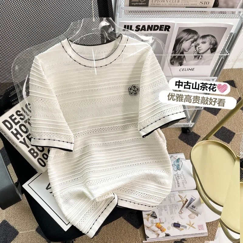 Summer Oversized women sweater pullover 2024 short sleeve o - 图2