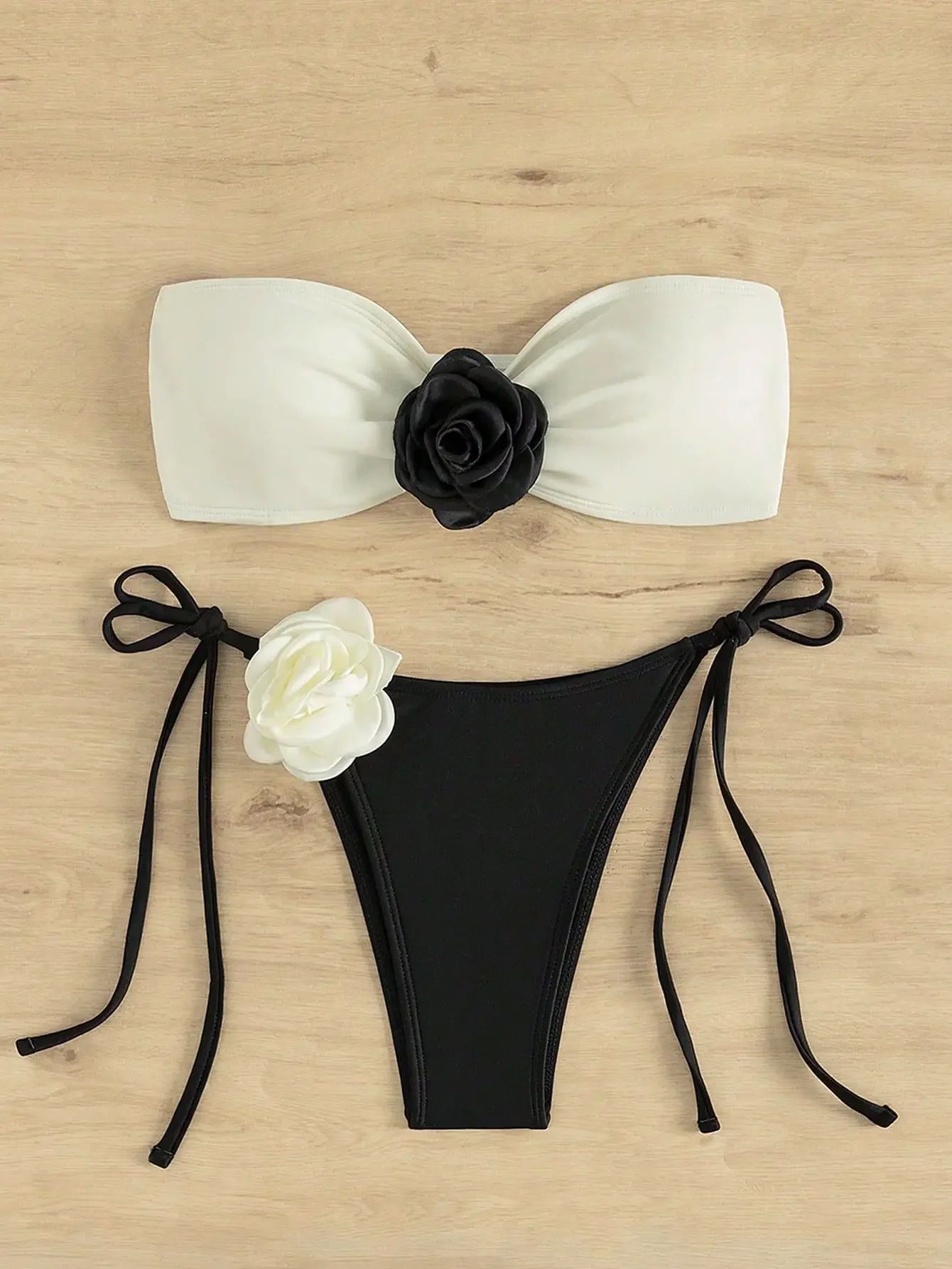 Sexy 3D Floral Designer Bikini Set 2024 New Bandeau Push Up - 图0