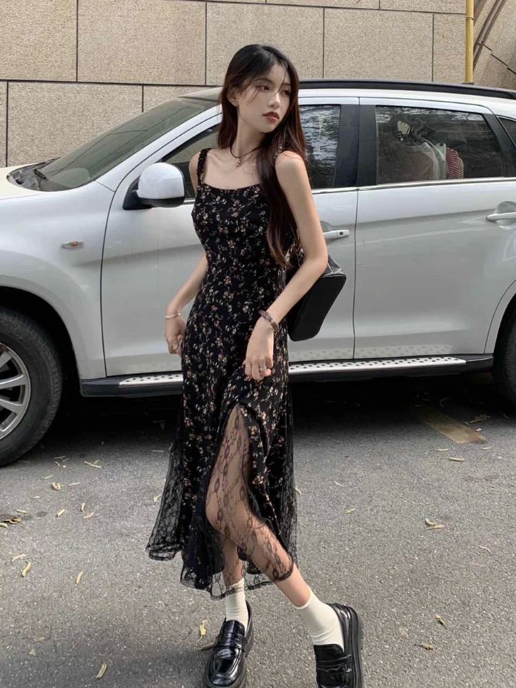 Deeptown Y2k Vintage Black Mesh Dress Women Korean Reviews M - 图2