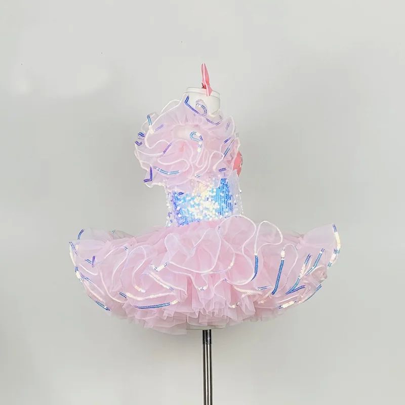 Kids Ballroom Clothing Sequined Modern Dance Tutu Dress Girl - 图2