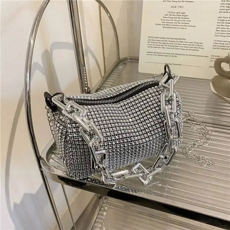 Allover Rhinestone Bucket Bag, Glitter Chain Prom Purse, Wom - 图0