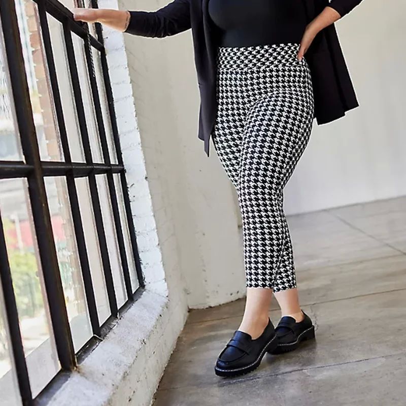 Plus Size Houndstooth Print Summer Spring Leggings Women Hig - 图3