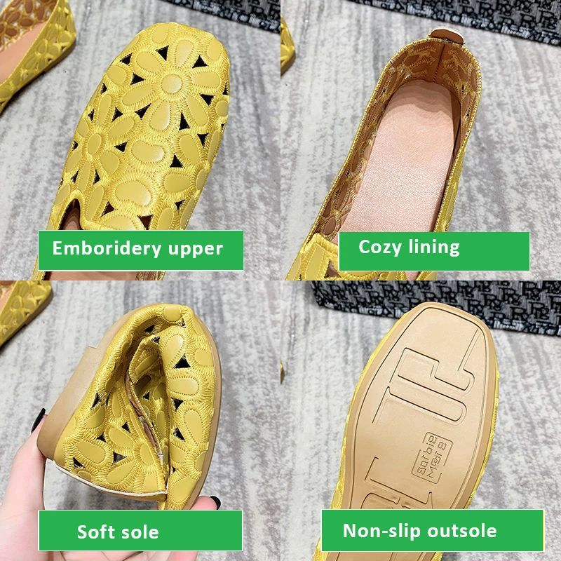 Size 35-42 Square Toe Summer Shoes for Women Embroidery Desi - 图0