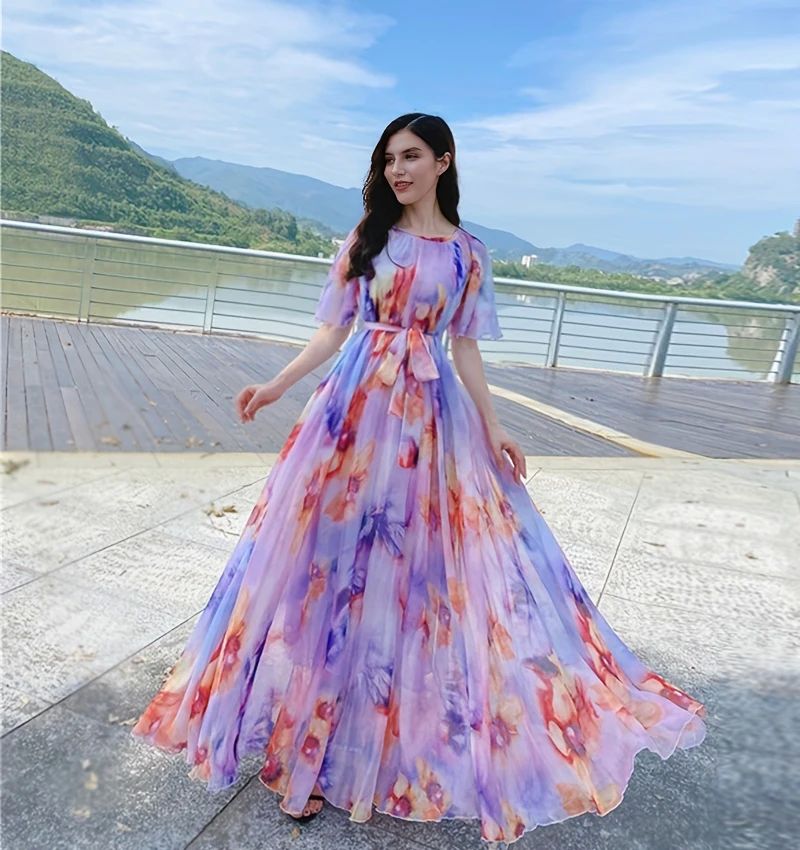 Plus Size Bohemian Beach Sundress Flying Clothing Chiffon Lo - 图1