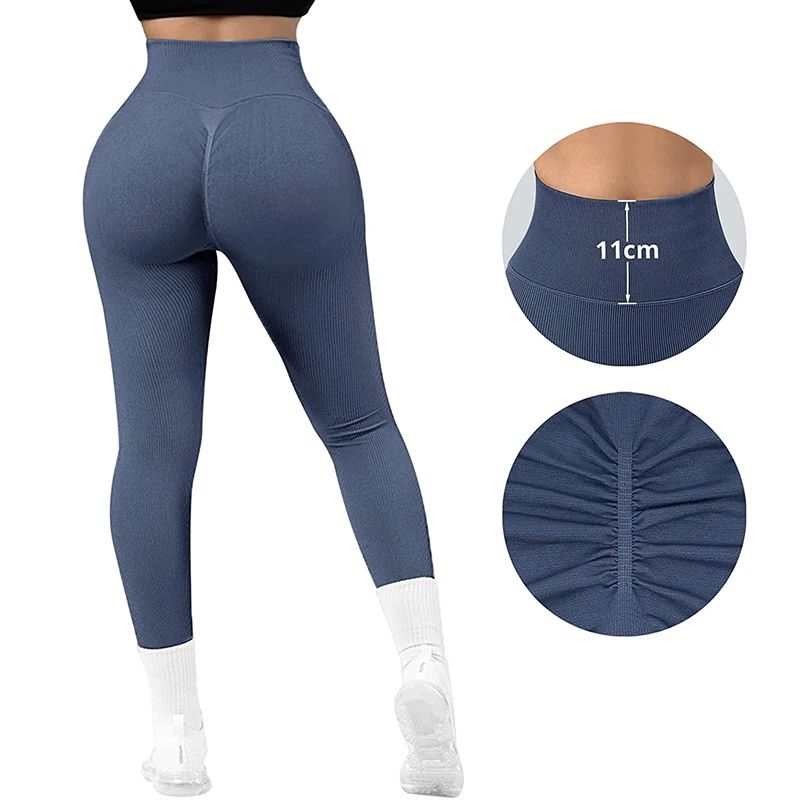 Ribbed Leggings Women Seamless High Waist Sexy Push Up Butt - 图1