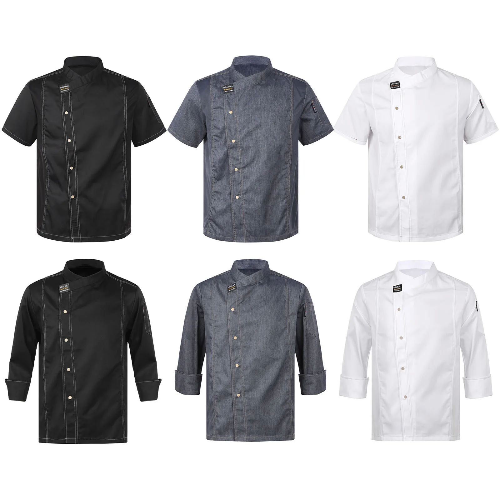 Mens Womens Unisex Chef Shirt Adults Kitchen Work Uniform Ch - 图0