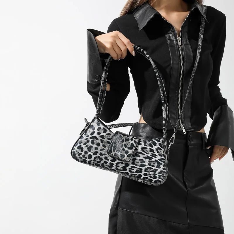 French Style Underarm Bag For Women Brown Black Leopard Hand - 图3