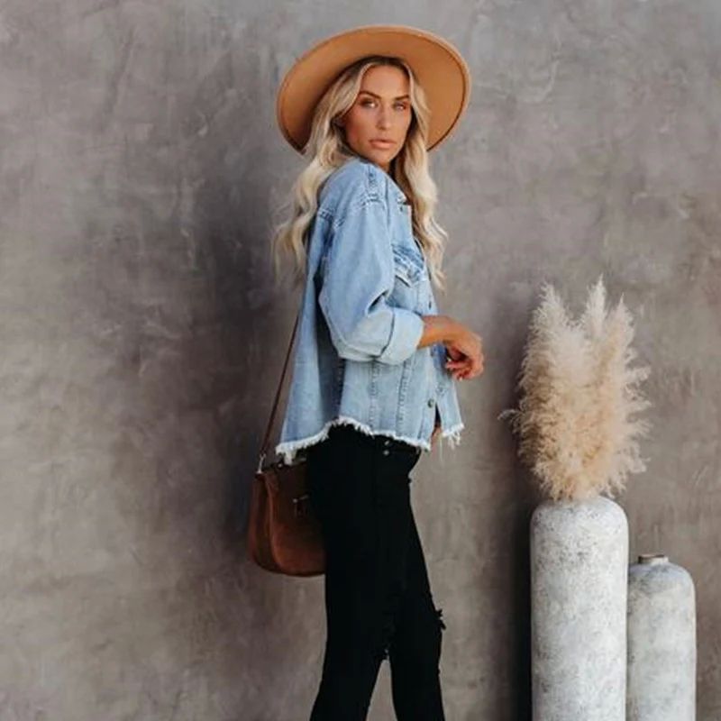 Spring Autumn Loose Street Hipster Women Denim Jacket Burrs - 图3