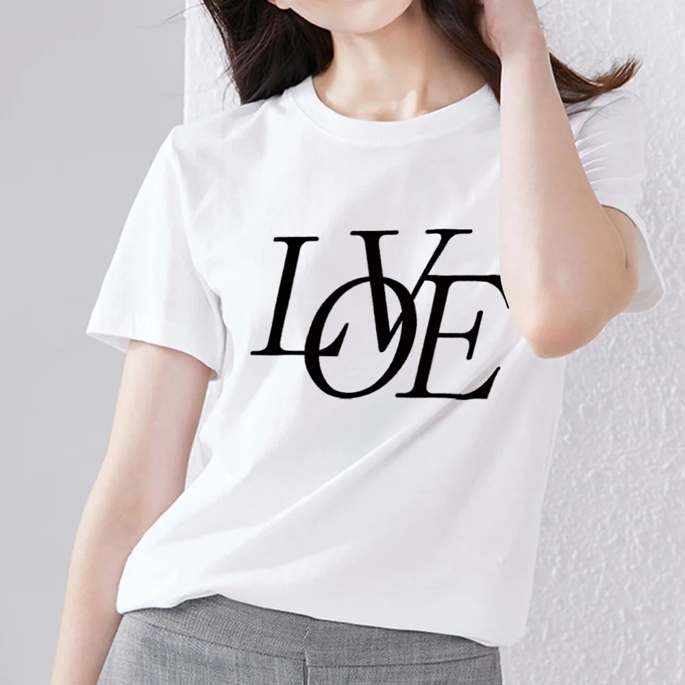 O Neck Short Sleeve Shirt Women Text Print Tees Top 2022 Spr - 图1