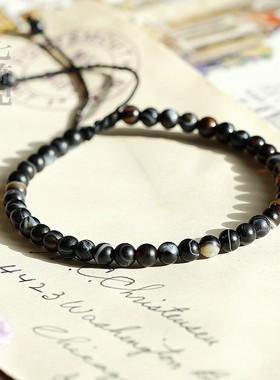 逢凶化吉缠丝玛瑙黑色细手链小众