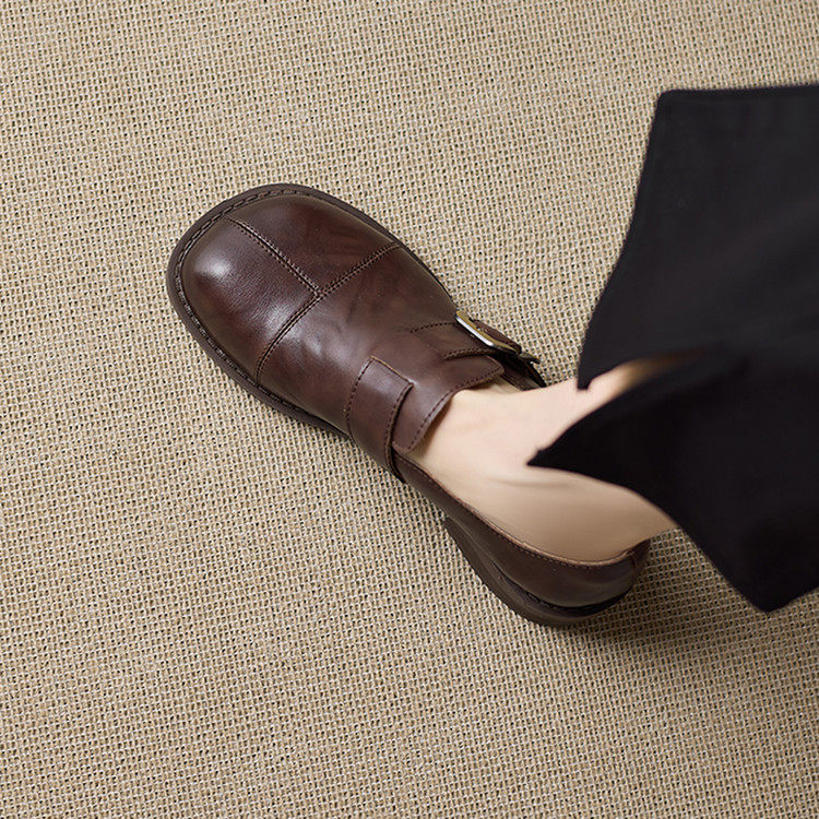 英伦风大圆头皮鞋简约百搭工作鞋牛皮乐福鞋3cm粗跟深口单鞋女40,淘宝优惠券,粉丝福利购,淘宝优惠卷