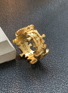 双生十字绊-金色钛钢戒指食指男