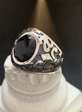黑鸢-鸢尾花镶嵌黑石扳指戒指男