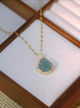 新中式冰透蓝水佛公笑佛项链女新