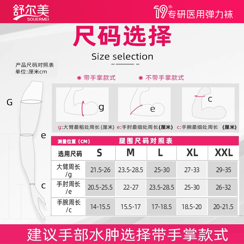 舒尔美防淋巴水肿压力袖套弹力带手套上肢手臂医用乳腺术后疤痕绷
