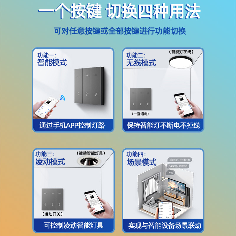 接入米家智能mesh开关小爱同学语音控制灯光WiFi无线远程单零火版 - 图2