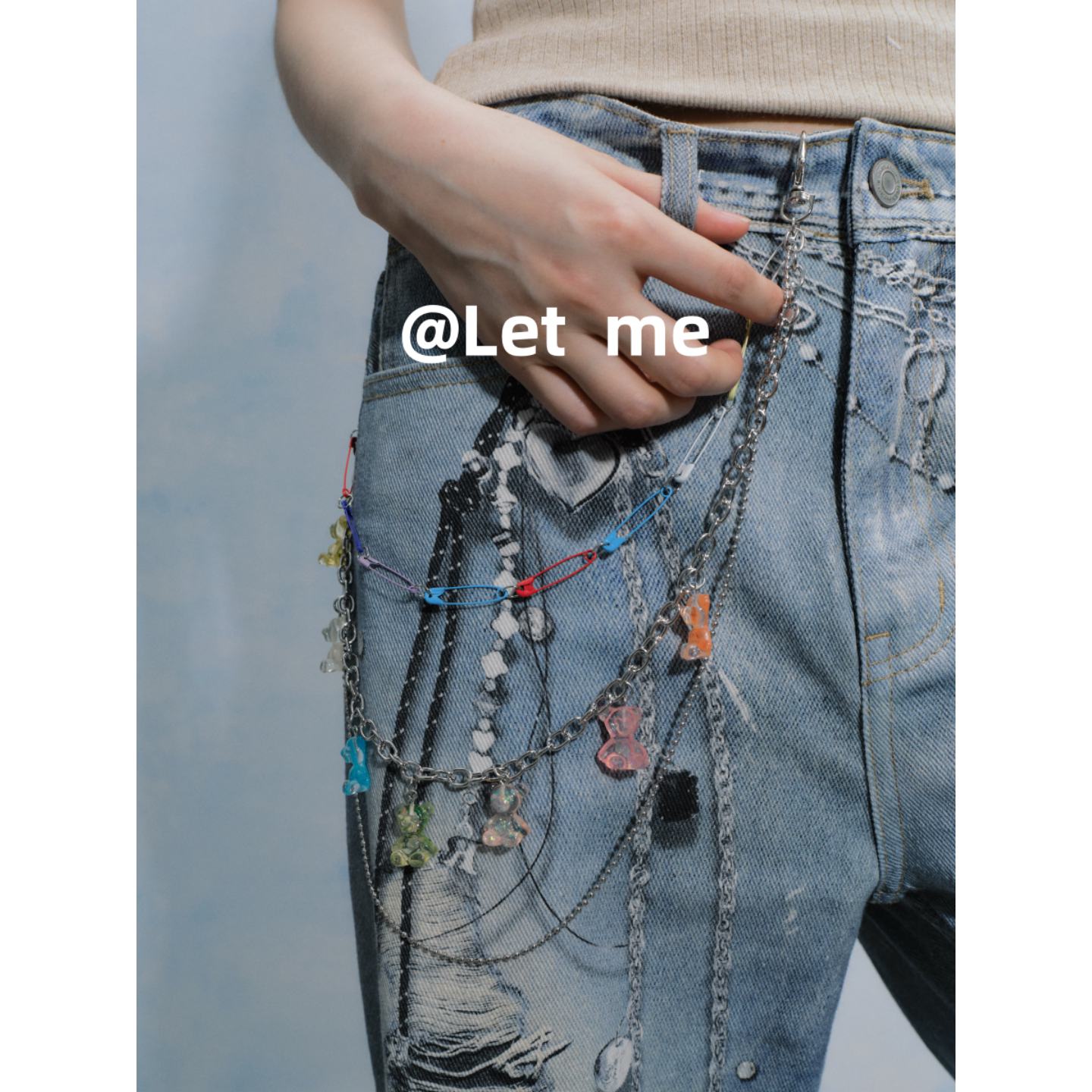 多巴胺亚文化时髦小熊别针裤链可爱腰带装饰夏季牛仔裤子裤链配饰