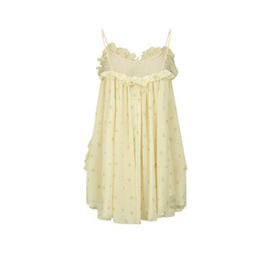 UR&DC2026春季新款法式甜美粉彩风碎花吊带裙超短露背黄色连衣裙