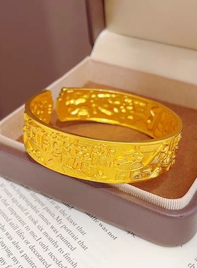 金包银清明上河图宽面古法开口手镯首饰女款手环送女友送妈妈礼物