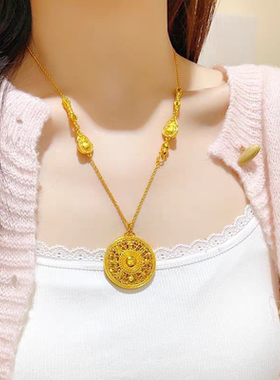 金包银新中式福字八宝罗盘吊坠项链实心编织毛衣链女简约编织款