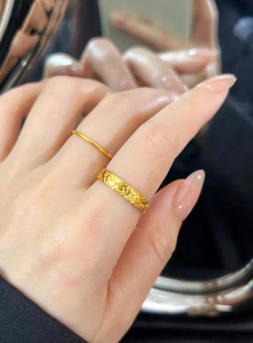 金包银可回收碎冰冰戒指女时尚闭口小众指环金色对戒生日礼物手饰