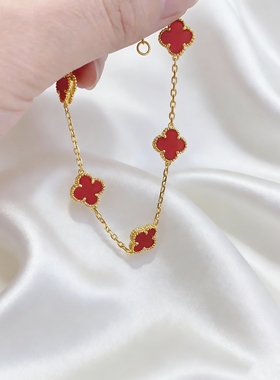 金包银四叶草手链女款轻奢小众高级感金红黑白四叶草手链送闺蜜