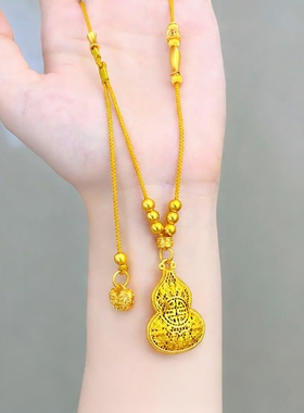 金包银新中式国潮风镂空葫芦滴溜牡丹锁小鱼流苏毛衣链项链女