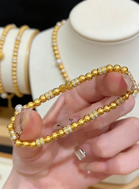 金包银黄财神三角碎金手链女款古法金珠镶嵌锆石实心手串送女友